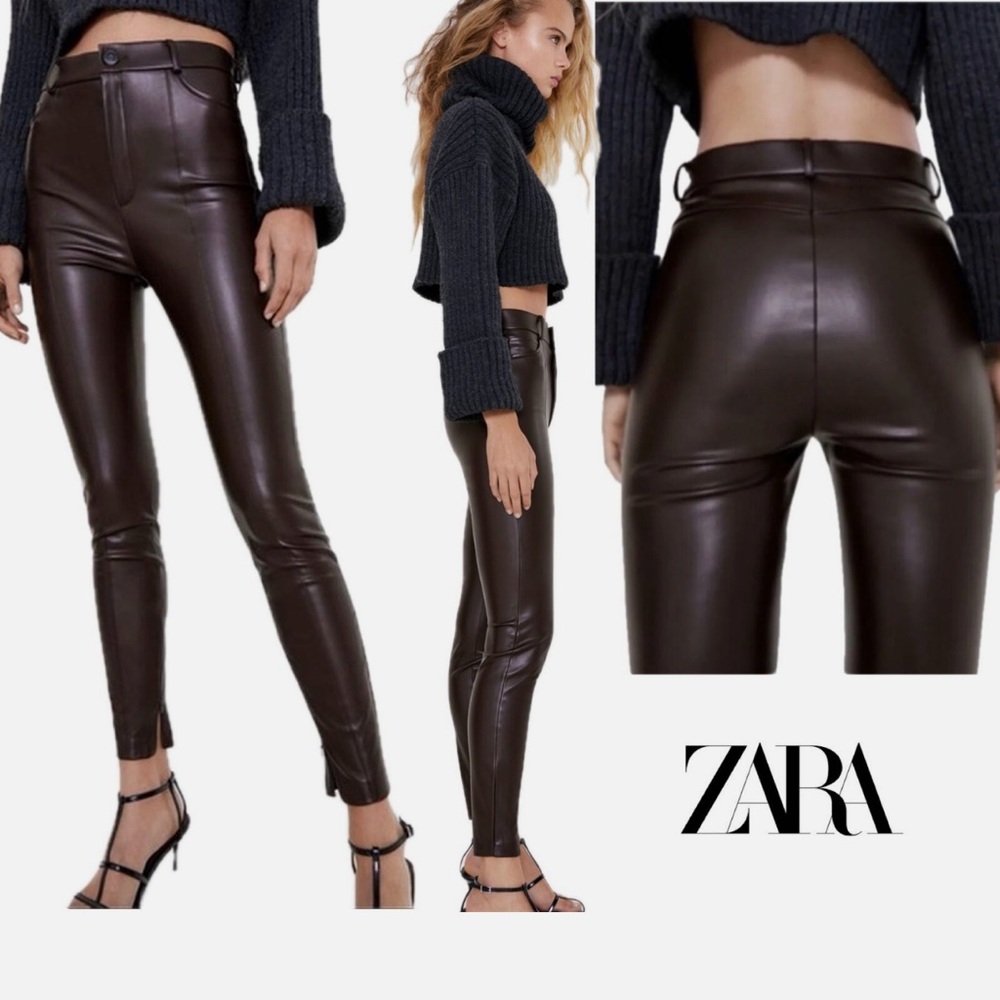 Zara Women's Dark Brown Skinny Leather Pants